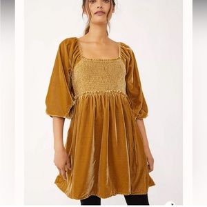 Goldish color, NWT beautiful velvet Free People dress, cute style